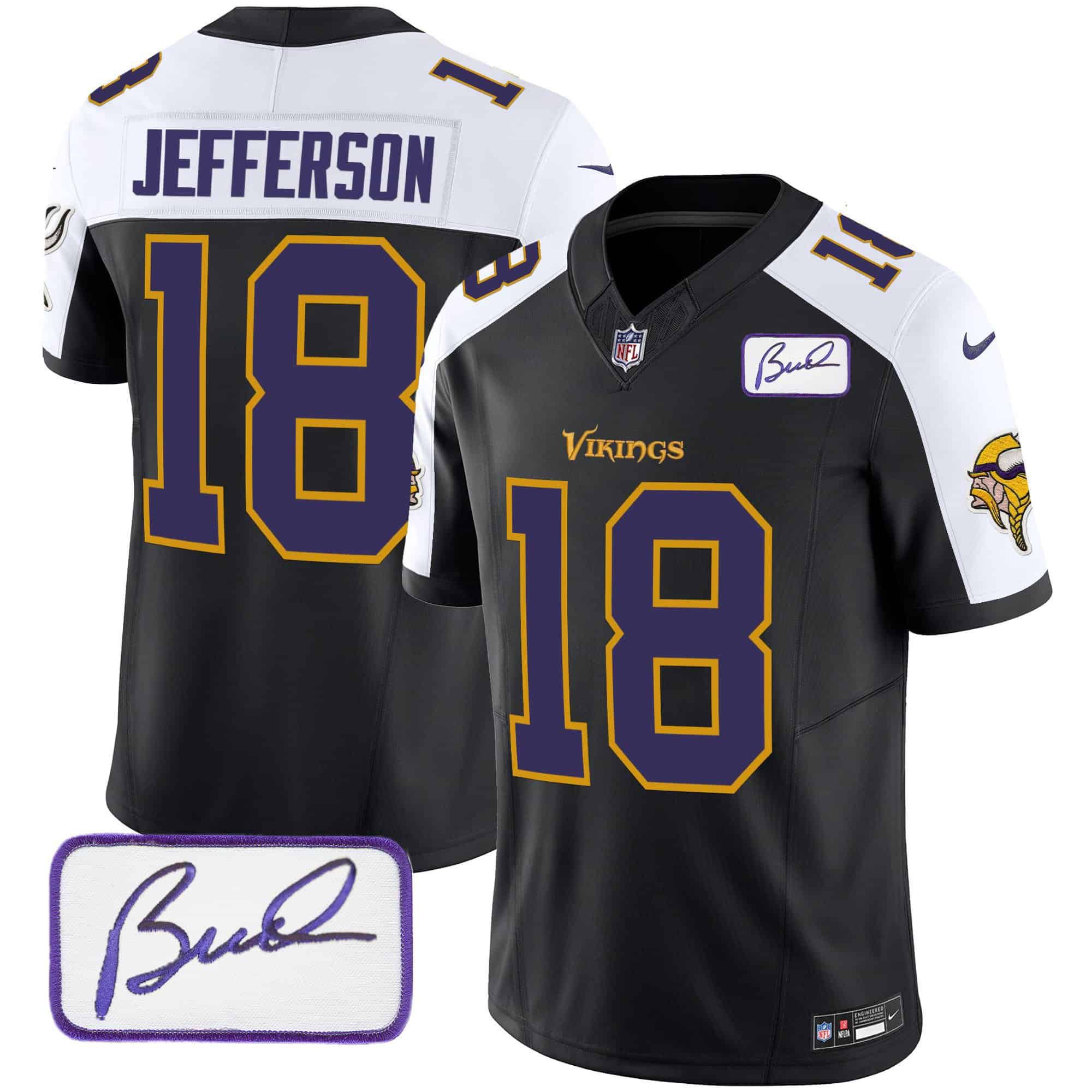Men Minnesota Vikings 18 Jefferson Black 2024 Nike Bud Grant Patch Classic Limited NFL Jersey style 2
